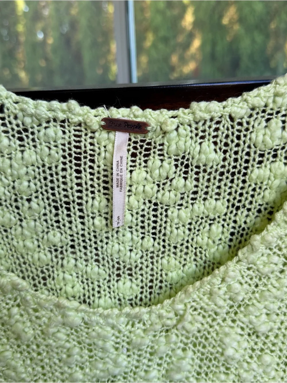 Free People Chunky Knit Sweater Small Mint Green Open Knit Cotton Blend Boho